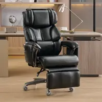 Merax XXL Ergonomische Bureaustoel Zwart - Directiestoel met Massage en Verwarming - Verstelbare Rugleuning - Uitschuifbare Voetensteun - 360° Draaibaar