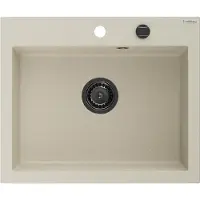 Mexen Elix granieten spoelbak 1-komers 600 x 500 , beige, zwarte sifon- 6525601005-69-B