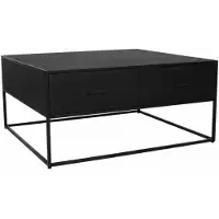Lizzely Garden & Living Salontafel vierkant industrieel mangohout 100cm Besti zwart visgraat side table 2 lades duurzaam mango hout bijzettafel