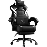 GTPLAYER - GamingStoel - 200kg met Voetensteun en Lenden Hoofdkussen - Wit-zwart