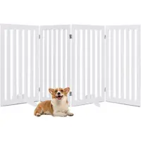 Costway Afsluitrooster voor honden, 89 cm hoog, houten klaphek, traphek, flexibel afschermrooster voor honden, deuropstelling (wit, verlengbaar)