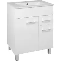 Stamar - Wastafelmeubel 60 cm - badkamermeubel met keramische wastafel - hoogglans wit - staand - 1 lade
