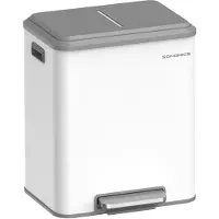 Songmics Furnstar Vuilnisemmer - Afvalscheidingssysteem 2 x 15 L - 2 vakken voor recycling en restafval - Afvalemmer met binnenemmer - Staal - Softclose deksel - Breed robuust pedaal - Wolkenwit