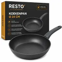 Resto Koekenpan Ø24 cm – Keramische Anti-aanbaklaag (PFLUON anti-aanbaklaag) – Inductie Geschikt – Gerecycled Aluminium – Ergonomische Soft Touch Handgreep – Kitchenware – Zwart