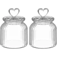 JeiibrZui Voorraadpotten Met Deksels - 650 Ml - Set Van 2 - Hartvormig Handvat - Luchtdicht Glas - Voor Snoep En Keukenorganisatie