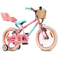 Sun baby Meisjesfiets, kinderfiets voor meisjes, 16 inch, 7,9 kg, met vrijloop, fiets met poppenstoeltje, stabilisatorwielen, mandje, bel, V-remmen, kleur: roze (LOVEL)