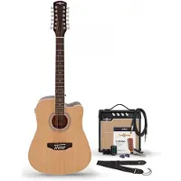 Gear4Music Dreadnought 12 String Electro Acoustic Guitar Natural 15W Acoustic Amp & Accessory Pack