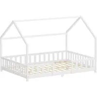 ML-Design Kinderbed Huisbed 140x200 cm van grenenhout Wit met beschermdak en lattenbodem Houten bed