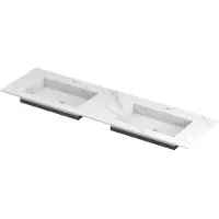 Ink Post Wastafel Keramische Slab Envelop Bak Dubbel 2 Kraangaten - 1600x450x10 mm - Calacatta Mat
