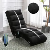 HAUSS SPOLE Sofa - Massageligbank Chaise Longue - Ergonomische Ligstoel 140° Met Trillingsfunctie & Zijvak - 1-Persoons - Zetel - Voor Woonkamer En Kantoor - Linnen Zwart