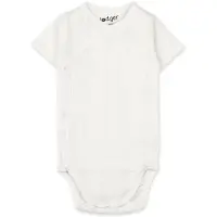 Lodger Romper met korte mouwen - Pointelle - Wit - Maat 68 - bio katoen - Overslag romper