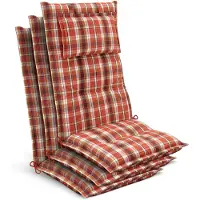 Beautissu Tuinkussen Hoge Rug Zitkussen 120x50cm HighLux HL – Set van 3 Stoelkussens voor Tuinstoelen 7cm dik Oranje-Rood-Groen Geruit – Made in EU