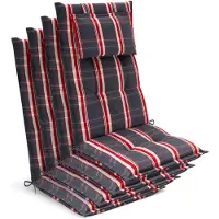 Beautissu Tuinkussen Hoge Rug Zitkussen 120x50cm HighLux HL – Set van 4 Stoelkussens voor Tuinstoelen 7cm dik Grijs-Rood Geruit – Made in EU