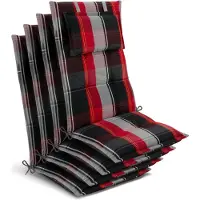 Beautissu Tuinkussen Hoge Rug Zitkussen 120x50cm HighLux HL – Set van 4 Stoelkussens voor Tuinstoelen 7cm dik Zwart-Rood-Wit Geruit – Made in EU