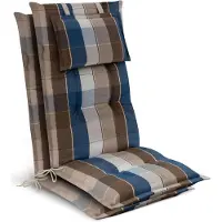 Beautissu Tuinkussen Hoge Rug Zitkussen 120x50cm HighLux HL – Set van 2 Stoelkussens voor Tuinstoelen 7cm dik Bruin-Blauw Geruit – Made in EU