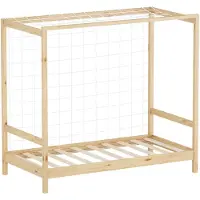 ML-Design Kinderbed voetbaldoel 80x160 cm naturel eenpersoonsbed voor kinderen houten bed met lattenbodem & doelnet handbaldoel