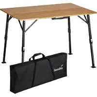 Skandika campingtafel Tobro - Klaptafel met bamboe tafelblad, inklapbaar, traploos in hoogte verstelbaar, belastbaar tot 100 kg, weerbestendig, draagtas | buitentafel, camping, balkon