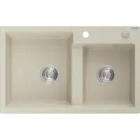 Mexen Tomas granieten gootsteen met 2 koen 800 x 500 , beige, chrom sifon - 6516802000-69