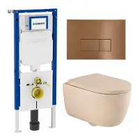 Geberit QeramiQ Dely Swirl Toiletset - 36.3x51.7cm - UP720 Duofix Sigma inbouwreservoir - 35mm zitting - koperen bedieningsplaat - rechthoekige knoppen - beige SW1237202/SW706197/SW1000771/SW1026259