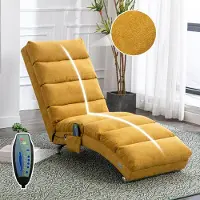 HAUSS SPOLE Sofa - Massagestoel Chaise Longue - Ergonomische Rugleuning & Vibratie - 1-Zits Ligstoel - Woonkamer En Kantoor - Linnen Mosterdgeel