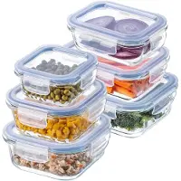 Kadax glazen bakjesset met deksel, 6-delige mix, set rechthoekige voedselbakjes, vaatwasmachinebestendig, vershoudbakjes, bewaarbakjes (320 ml + 370 ml + 520 ml + 640 ml + 800 ml + 1040 ml)