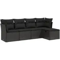 vidaXL 5-delige Loungeset met kussens poly rattan zwart