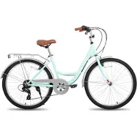 Hiland Flare Commuter Stadsfiets voor Dames - 26 Inch - 7 Versnellingen - Handrem - Standaard - Groen - Geschikt voor buitenactiviteiten in de lente