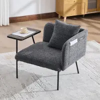 OKWISH Fauteuil 86 x 72 x 71 cm - Met Bijzettafel En 2 Opbergvakken - Voor Woonkamer Of Studeerkamer - Chenille - Donkergrijs