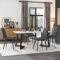 HAUSS SPOLE Eetkamerstoelen - Set van 4 - Design Met Diepgrijze Linnen Bekleding en Stalen Poten - Comfortabele Gevoerde Stoelen - Perfect Voor Eetkamer en Kantoor
