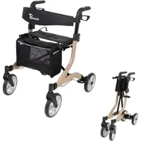 Parvum SuperLight Plus Rollator - Lichtgewicht rollator (5,2kg) - Incl. stokhouder, tas & rugleuning - Champagne