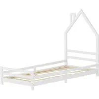 ML-Design Kinderbed huis 90x200 cm Wit kinderbed Houten bed met lattenbodem Schoorsteenontwerp