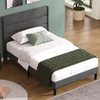 HAUSS SPOLE Gestoffeerd Bed 90x200 cm - Met Matras en Hoofdbord - Met Lattenbodem en 7-Zones Ondersteuning - Linnen - Donkergrijs