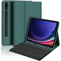 INF Bluetooth-toetsenbordhoes + toetsenbord compatibel met Samsung Galaxy Tab S7 FE 5G 12,4 inch - donkergroen