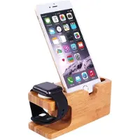 EKO , Oplaadstandaard voor Apple Watch en Geschikt voor Apple iPhone 2 in 1 in Bamboe, Geel