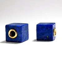 Cavill - Vergulde 925 Sterling Zilveren Hanger - 14 ct Afghaanse Lapis Lazuli Kubus 10x10 mm - Modern Geometrisch Blauw Sieraad MONOSONO COLLECTION