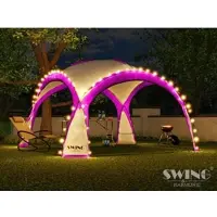 Swing&Harmonie LED-evenementenpaviljoen 3,6 x 3,6m, DomeShelter tuinpaviljoen inclusief zonnemodule, design paviljoen, tuintent, campingpaviljoen, feesttent met verlichting - roze