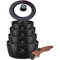 ROYAL SWISS Steelpan – Sauspan Set 6-delig – Ø14/16/18/20 cm – Afneembare Handgreep – zwart