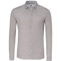 Desoto Casual Slim Fit Jersey overhemd bruin, Bedrukt