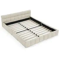 MODFU Tweepersoonsbed – 160x200 cm – Vierkante Stiknaden – Minimalistisch – Chenille – Beige