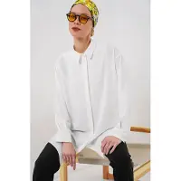 Big Dart Oversized Lange Mouwen Knopen Blouse met Kraag