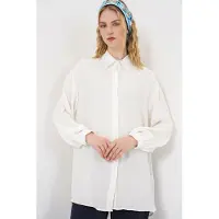 Big Dart Oversized Textuur Lange Blouse met Shirtkraag