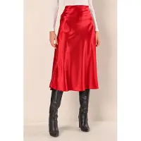 Big Dart Satin A-lijn Midi Rok met Elastische Taille