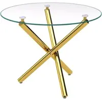 MODFU Ronde eettafel met gehard glazen blad en gouden kruispoot – Modern design voor 2-4 personen – Metaal en glas – Goud – 80x80x76 cm