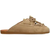 Manfield Beige suède muiltjes met franjes | Maat 39