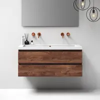 Brauer Joy Badmeubelset 120cm - Forest Cacao - 2 Lades - Wastafel Solar Medium Mat Wit Enkel - 0 Kraangaten - Badkamermeubels, Badmeubel Sets