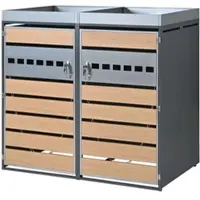 STILVORA Afvalcontainer Ombouw - Met Plantenbak En Ventilatie - 2 Afsluitbare Deuren Voor Tuin En Oprit - Staal - Grijs;Houtlook