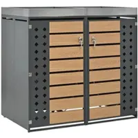 STILVORA Containerombouw - Met Plantenbak En 2 Vakken Voor Afvalscheiding - Afsluitbare Deuren Voor Tuin En Oprit - Staal - Grijs;Hout