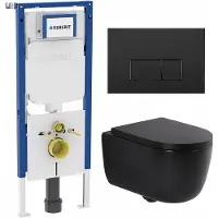 Geberit QeramiQ Dely Swirl Toiletset - 36.3x51.7cm - UP720 Duofix Sigma inbouwreservoir - 35mm zitting - mat zwarte bedieningsplaat - rechthoekige knoppen - mat zwart