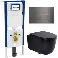 Geberit QeramiQ Dely Swirl Toiletset - 36.3x51.7cm - UP720 Duofix Sigma inbouwreservoir - 35mm zitting - gunmetal bedieningsplaat - rechthoekige knoppen - mat zwart