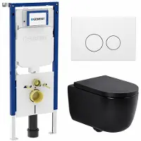 Geberit QeramiQ Dely Swirl Toiletset - 36.3x51.7cm - UP720 Duofix Sigma inbouwreservoir - 35mm zitting - mat witte metalen bedieningsplaat - ronde knoppen - mat zwart